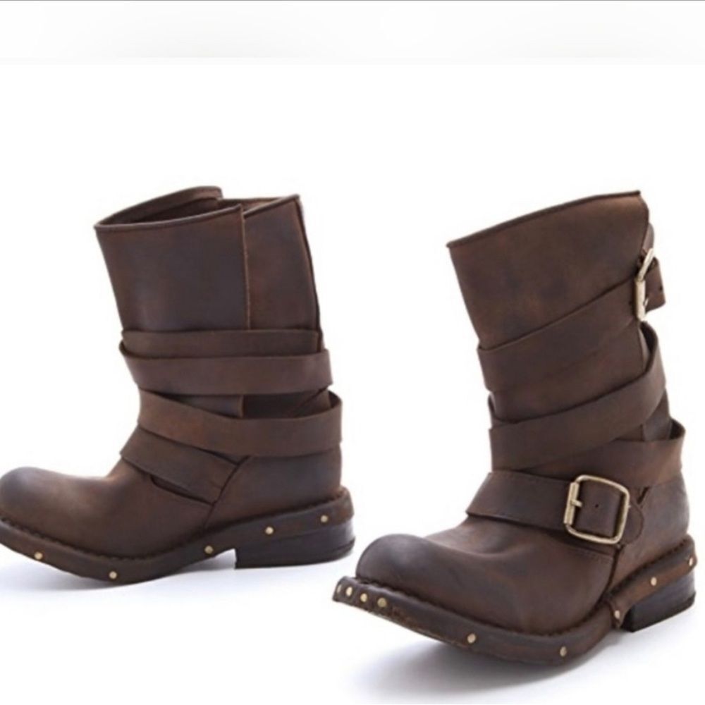 Jeffrey Campbell Brit Wrap Straps Moto Boots Size 8